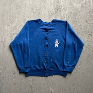 Vintage Pillsbury Doughboy Snap Cardigan Sweatshirt Mens Small Blue 70s